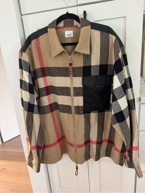 Burberry Beige and Black Check Zip Jacket with Red Accents